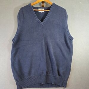 La Mode Mens V-Neck Sweater Vest XL Navy Blue Cotton Knit Made In USA